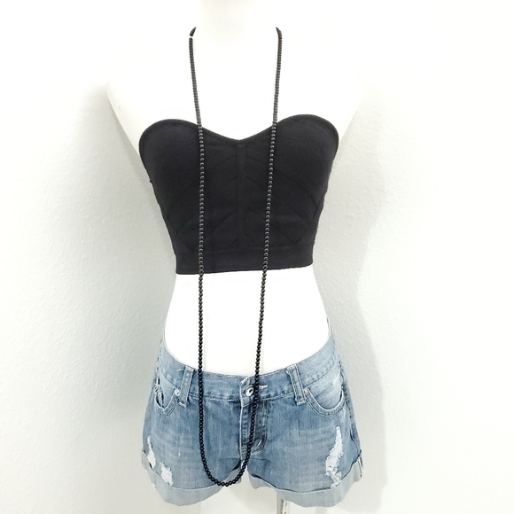 Long Black Plastic Beaded Necklace 32" length - Picture 5 of 6